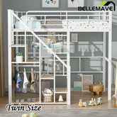 Bellemave® Twin Size Metal Loft Bed with Storage Staircase and Small Wardrobe - Bellemave